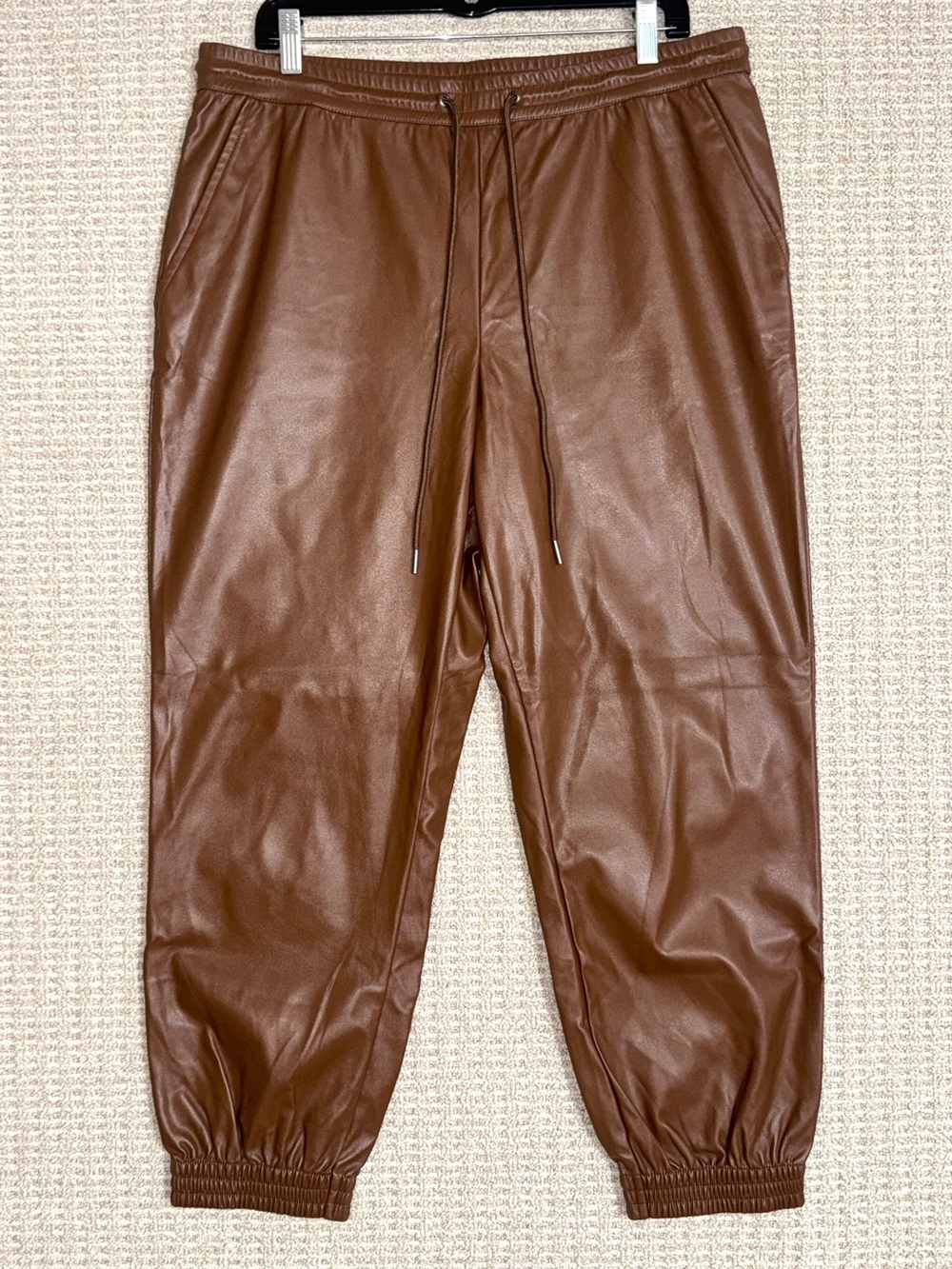 A New Day Faux Leather Drawstring Jogger Pants Brown Size Large